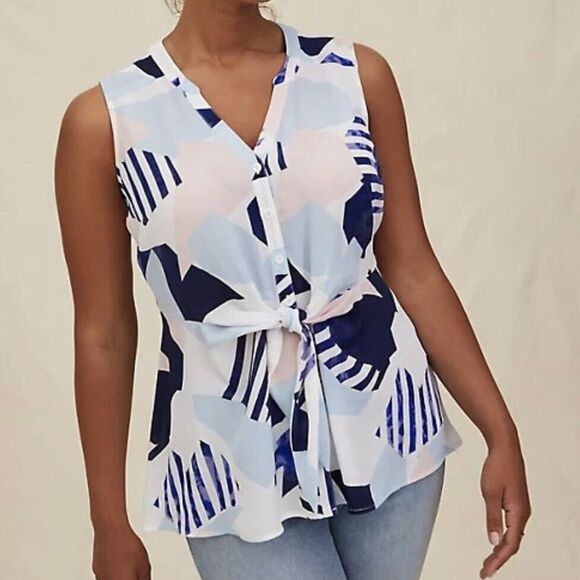 torrid Tops - Torrid | Multi-Geo Georgette Peplum Tie Front Sleeveless Blouse Size 3X